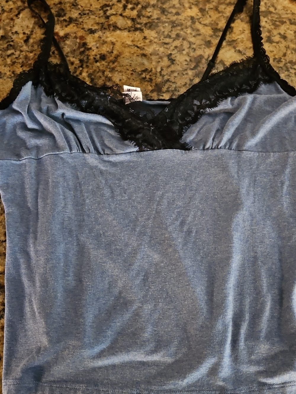Hanky Panky Light Blue Cami with Black Lace Trim Size Large Vintage